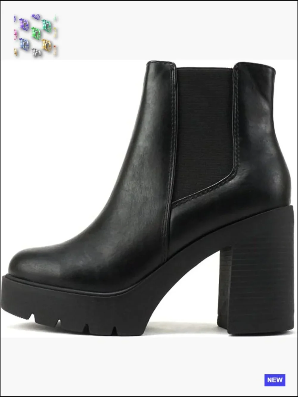 Lug Sole High Heel Chelsea Ankle Bootie Stack Block Heel Stretchy Side Elastic
